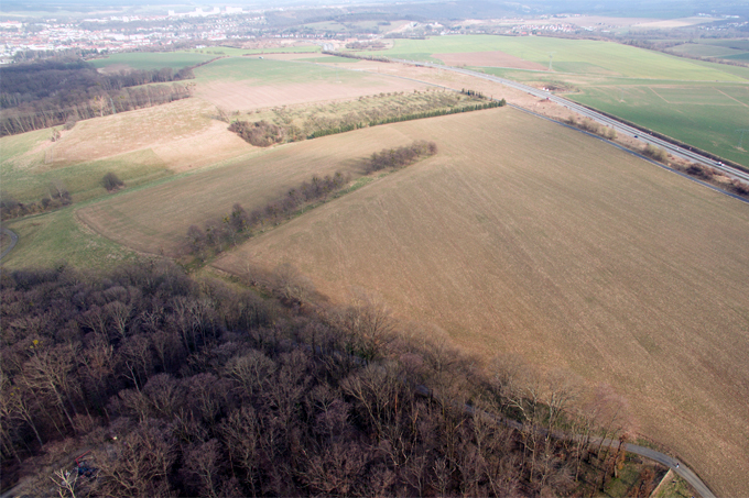 Luftbild der Fläche, wo der Industriepark Oberelbe (IPO) geplant ist, Foto: Philipp Steuer
