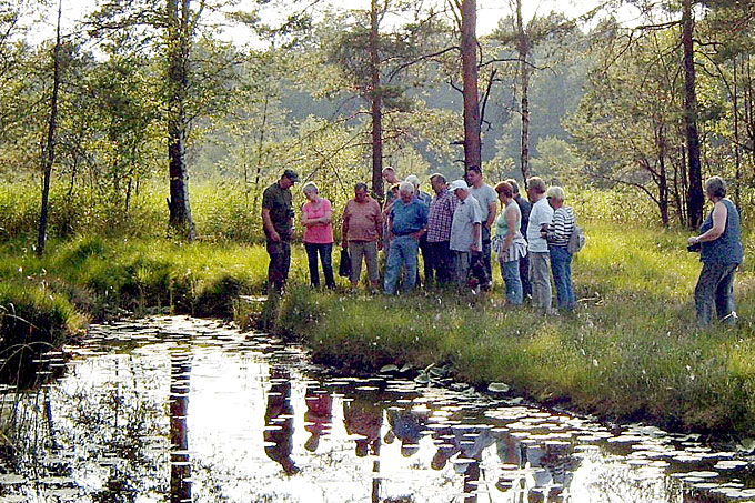 Während einer Exkursion vermittelte Hagen Rothmann den Mitgliedern der OG Lauta Wissenswertes über die geologische Entstehung sowie Geschichte des Niedermoores im Naturschutzgebiet Dubringer Moor - Foto: Karl-Heinz Löffler