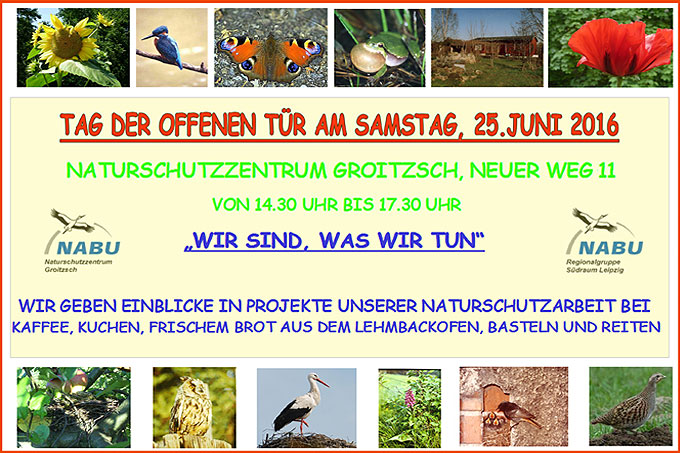 Plakat zum „Tag der offenen Tür“ 2016 im Naturschutzzentrum Groitzsch